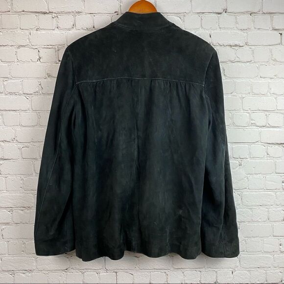 Vintage 90s Artpel Genuine Suede Leather Open Front Black Blazer Jacket Large - Picture 10 of 11
